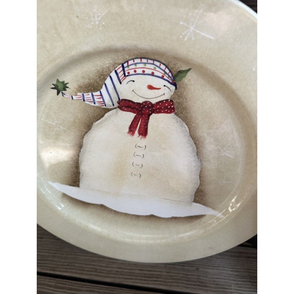 Sakura‎ Snowmates Serving Plate Dish 16inch Snowman Red Scarf Snowflakes